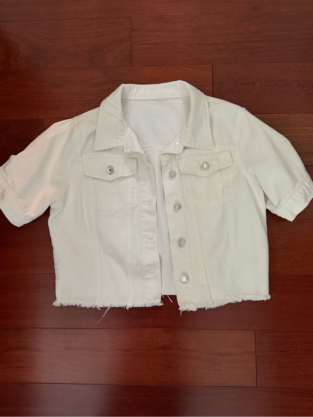 White Denim Jacket With Frayed Hem - Picture 2 of 4